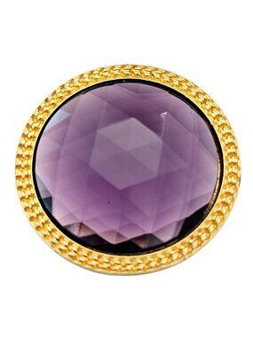 MMA Purple Faceted Glass Brooch Round UV Reactive Pin Pendant Signed, J826